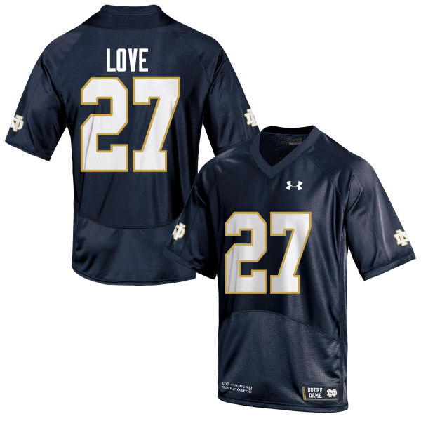 Men's NCAA Notre Dame Fighting Irish #27 Julian Love Stitched College Under Armour Authentic Navy Blue Football Jersey LQ10O74CE